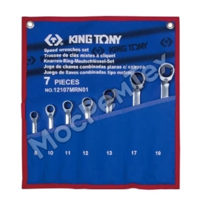 KING TONY 12107MRN01 Набор комбинированных трещоточных ключей 8-19 мм чехол из теторона 7 предметов 