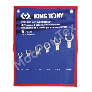 Набор разрезных ключей, 8-22 мм, чехол из теторона, 6 предметов KING TONY 1306MRN