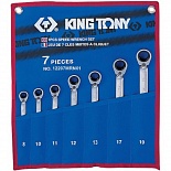 KING TONY 12207MRN01 Набор комбинированных трещоточных ключей, 8-19 мм, чехол из теторона, 7 предметов