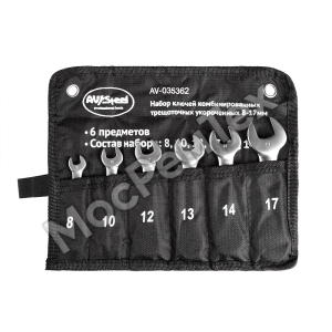 Набор ключей комбинированных трещоточных укороченных 8-17мм 6предм. в сумке AV Steel AV-035362